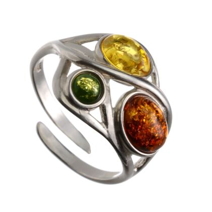 Close-up of Sterling Silver Adjustable Amber stone ring
