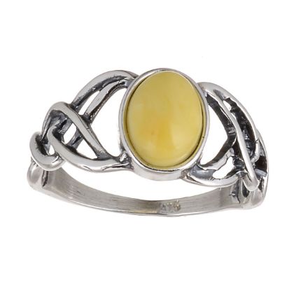 Baltic Butterscotch Amber Ring "Celtic Knots"