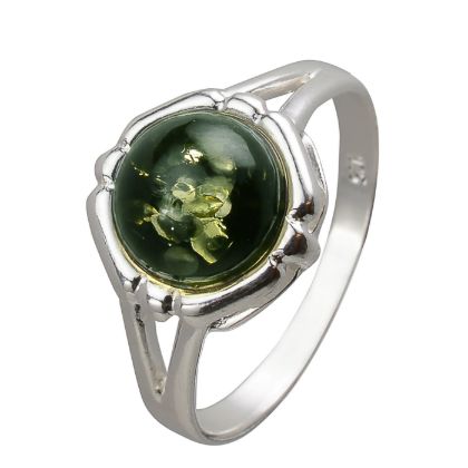 Sterling Silver and Baltic Green Amber Ring "Clara"