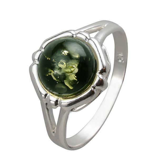 Sterling Silver and Baltic Green Amber Ring "Clara"
