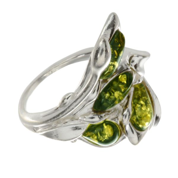 "Layla" Baltic Green Amber Ring in Sterling Silver