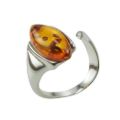 Sterling Silver and Baltic Honey Amber Adjustable Ring