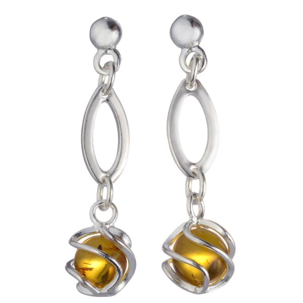 Sterling Silver and Baltic Honey Amber Earrings "Grace"