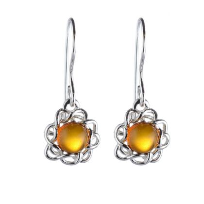 Sterling Silver Baltic Honey Amber Fish Hook Earrings