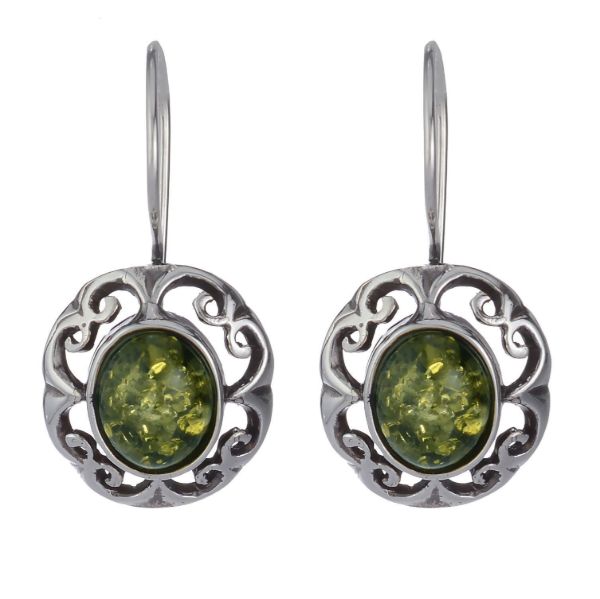 Baltic Green Amber Earrings "Camila"