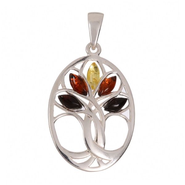 Baltic Multi Colored Amber Pendant "Tree Of Life"