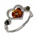 Baltic Green and Honey Amber Ring "Loving Heart"