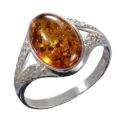 Sterling silver ring with natural Baltic honey amber gemstone – handcrafted women’s amber jewelry