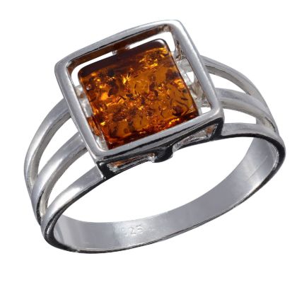 Baltic Honey  Amber Flat Square Ring