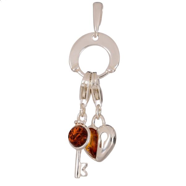 Baltic Amber Heart and Key Charm Pendant