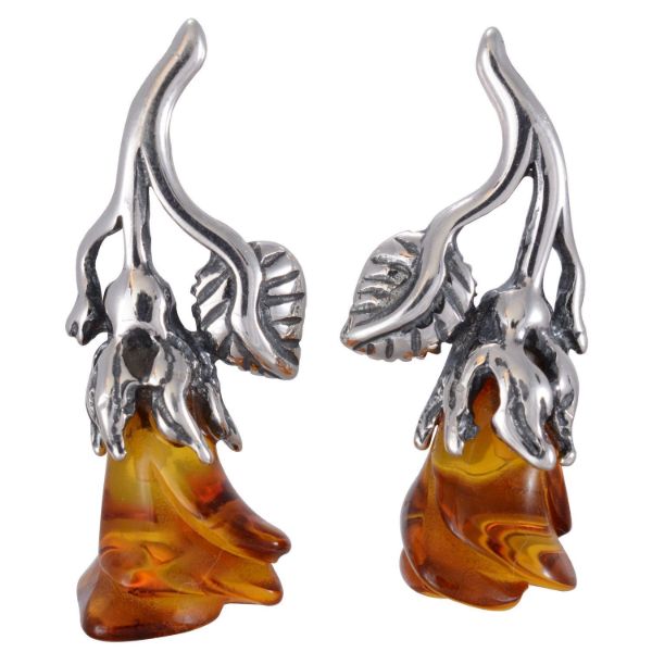 Baltic Honey Amber Post Back Earrings "Roses"