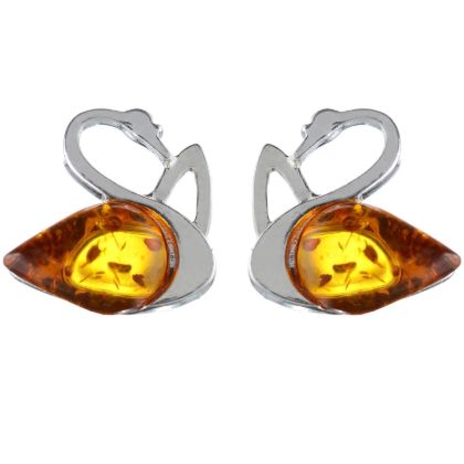 Baltic Honey Amber Stud Earrings "Swan"