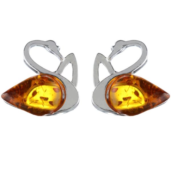 Baltic Honey Amber Stud Earrings "Swan"