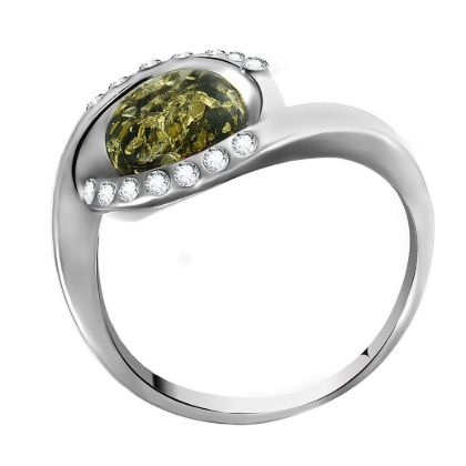 Sterling Silver and Baltic Green Amber Ring "Hazel"
