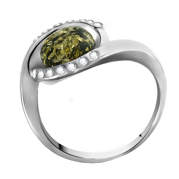 Sterling Silver and Baltic Green Amber Ring "Hazel"