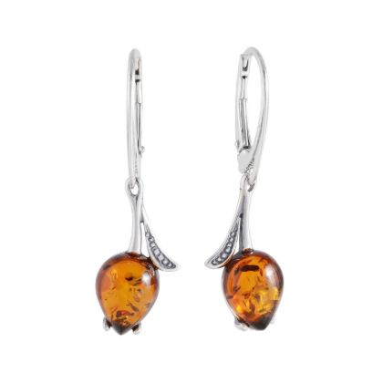 Sterling Silver Baltic Honey Amber Earrings "Tulips"