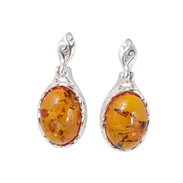 Sterling Silver Baltic Honey Oval Amber Earrings