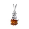 Sterling Silver and Baltic Honey Amber Pendant "Cat" With Crystals
