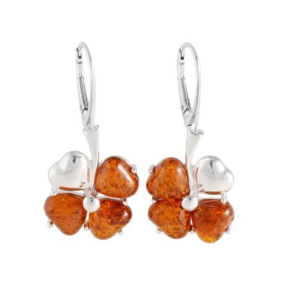 "Clover" Baltic Honey Amber Earrings in Sterling Silver