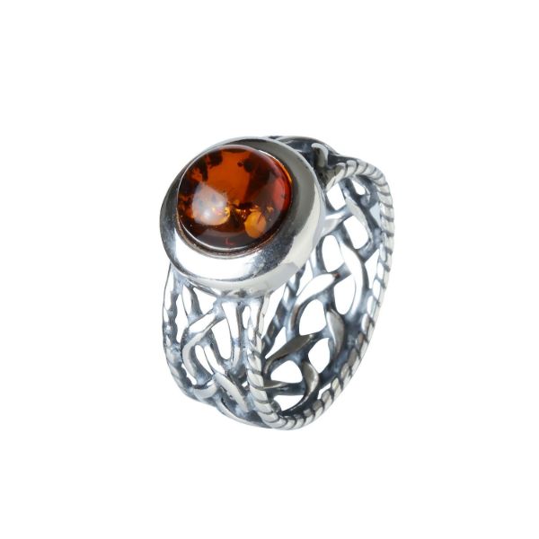 Sterling Silver and Baltic Honey Amber "Celtic" Ring