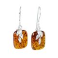 GIA Certified Sterling Silver Baltic Honey Amber Earrings "Fern",  SKU: 053926488629