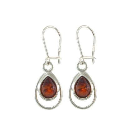 Sterling Silver and Baltic Honey Amber Kidney Hook Dangle Earrings