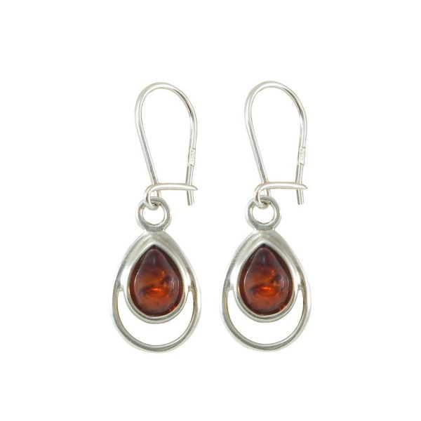 Sterling Silver and Baltic Honey Amber Kidney Hook Dangle Earrings
