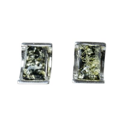 Sterling Silver and Baltic Green Amber Stud Earrings
