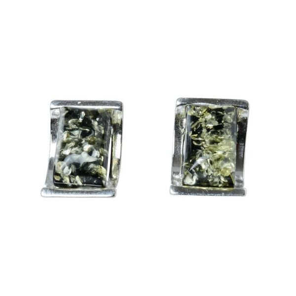Sterling Silver and Baltic Green Amber Stud Earrings