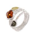 Set of Sterling Silver and Baltic Multicolored Amber Rings, Stackable Rings