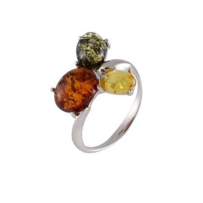"Kayla" Multicolor Baltic Amber Ring in Sterling Silver