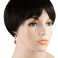 Samara genuine Baltic honey amber dangle earrings in 925 sterling silver leverback style shown on a mannequin model, featuring two natural amber cabochons with warm cognac-honey tones.