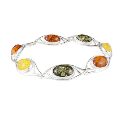 Sterling Silver Multi-Colored Baltic Amber Bracelet "Autumn", Amber Jewelry Collection