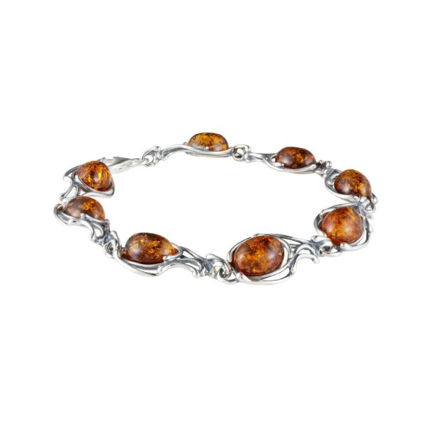 Sterling Silver Honey Baltic Amber Bracelet "Willow", Amber Jewelry Collection