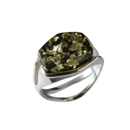 Sterling Silver Baltic Green Amber Ring