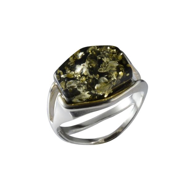 Sterling Silver Baltic Green Amber Ring