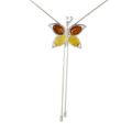 Sterling Silver Baltic Honey and Lemon Amber Necklace "Butterfly"
