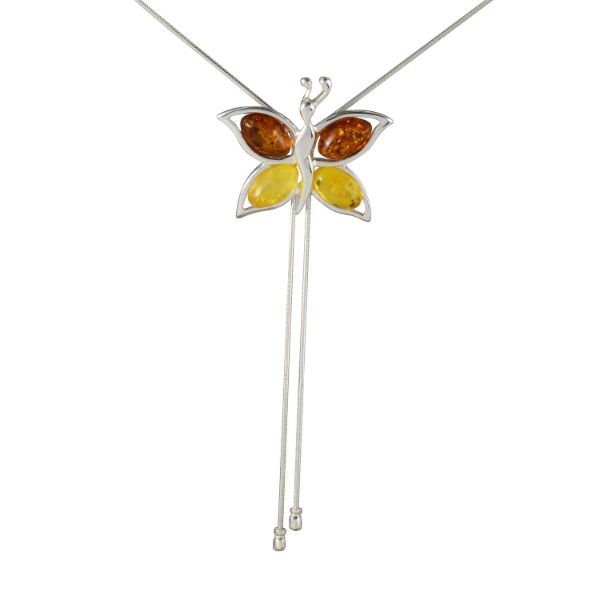 Sterling Silver Baltic Honey and Lemon Amber Necklace "Butterfly"