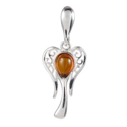 Sterling Silver and Baltic Honey Amber Angel Pendant
