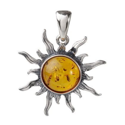Sterling Silver and Baltic Amber "Flaming Sun" Pendant