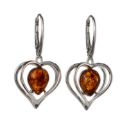 Sterling Silver and Baltic Honey Amber French Leverback Earrings "Hearts"