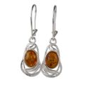 "Mary sterling silver Baltic honey amber drop earrings with oval genuine amber stones in 925 silver openwork setting, handcrafted Polish dangle jewelry"