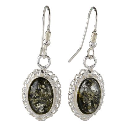 Sterling Silver and Baltic Green Amber Fish Hook Earrings "Cecilie"