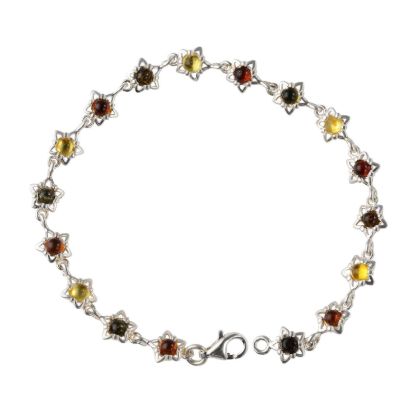 Sterling Silver Multicolored Baltic Amber Bracelet "Aster", Amber Jewelry Collection