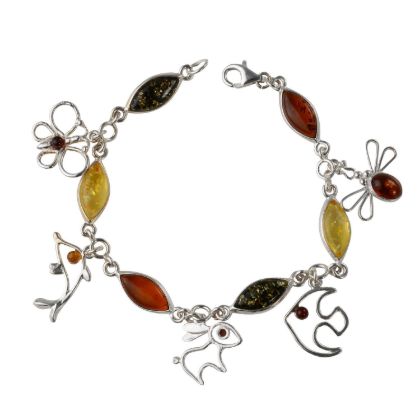Sterling Silver Multicolored Baltic Amber Bracelet "Dazzling", Amber Jewelry Collection