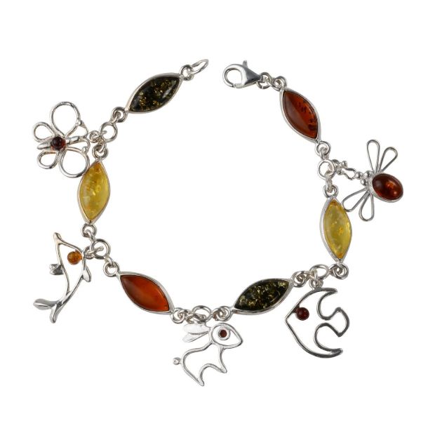 Sterling Silver Multicolored Baltic Amber Bracelet "Dazzling", Amber Jewelry Collection