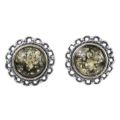 Sterling Silver and Baltic Green  Amber Stud Earrings "Anika"