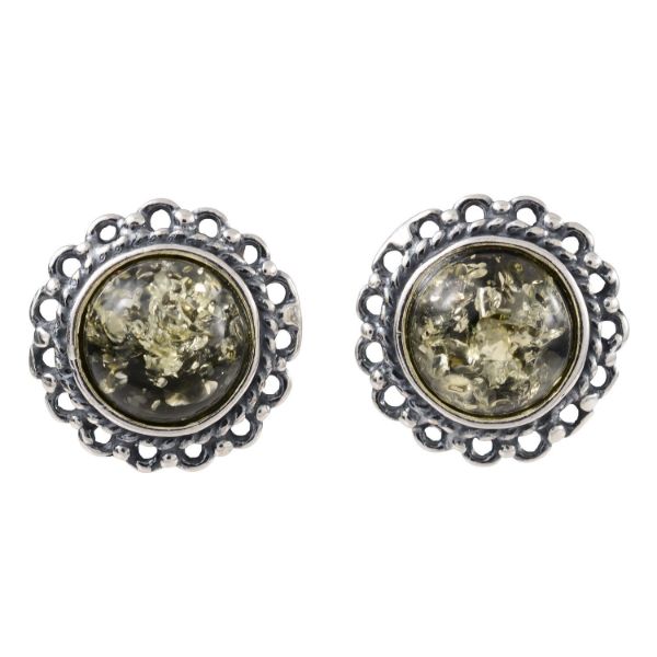 Sterling Silver and Baltic Green  Amber Stud Earrings "Anika"
