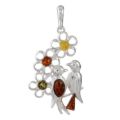 Sterling Silver and Baltic Amber Two Birds Spirit Pendant