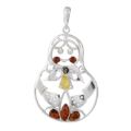 Sterling Silver and Baltic Multicolored Amber Russian Doll  Pendant "Matryoshka"